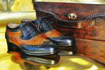 TucciPolo Mens Handmade Wingtip Oxford Style Two Tone Brown and Black Luxury Shoe