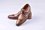 TucciPolo Mens Single Buckle Italian Leather Handmade Luxury Monkstrap Brown Shoe