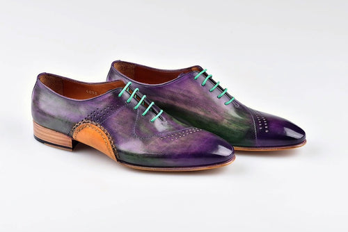 TucciPolo Mens Handmade Purple Oxfords Side Handsewn Welted Italian Leather Core Luxury Shoe