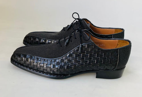New TucciPolo Half Genuine Black Stingray with Weave Leather Prestigiously HandWelted Oxford Mens Luxury Shoes