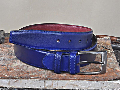 TucciPolo Blue Handpolished Mens Leather Luxury Belt
