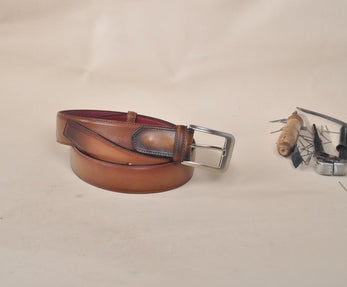 TucciPolo Brown Bleached Style Handmade Mens Leather Luxury Belt