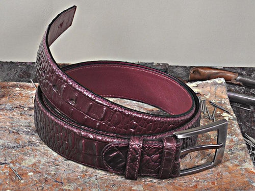 TucciPolo Burgundy Crocodile Embossed Belt Handpolished Italian Leather Luxury Men's Belt S TucciPolo Burgundy Crocodile Embossed Belt Handpolished Italian Leather Luxury Men's Belt S