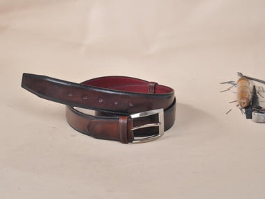 TucciPolo Dark Brown Handpolished Mens Leather Luxury Belt