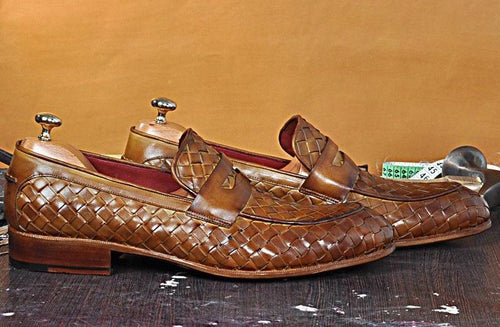 TucciPolo Digno-T Stylish Tobacco Chequeboard Woven Italian Leather Handmade Mens Loafer Shoe
