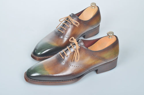 TucciPolo Handmade Luxury Brown and Green Goodyear Welted Oxford Mens Italian Leather Shoes