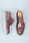 TucciPolo Limited Edition Handmade Sporty Luxury Burnished Brown Wingtip Brogue Mens Italian Leather Sneaker