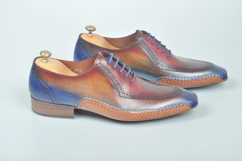 TucciPolo Handmade Luxury Multi-Color Brogue Side Handsewn Mens Italian Leather Oxford Shoes