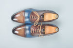 TucciPolo Handmade Luxury Two Tone Brown and Blue Mens Italian Leather Captoe Shoes