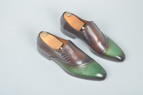 TucciPolo Handmade Luxury Two tone Green and Brown Mens Italian Leather Shoes