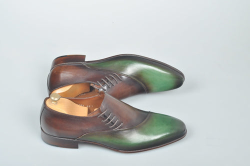 TucciPolo Handmade Luxury Two tone Green and Brown Mens Italian Leather Shoes