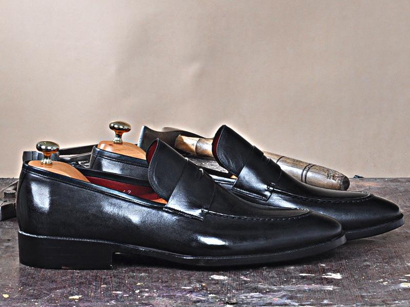 TucciPolo Luma Classic Elegant Black Italian Leather Mens Luxury Loafer Handmade Shoe