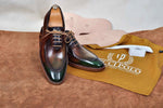 TucciPolo Mens Handmade Greenish Brown Oxford Side Handsewn Welted Italian Leather Core Luxury Shoe