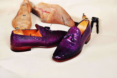 TucciPolo Men's Purple Crocodile Embossed Calfskin Luxury Tassel Loafer