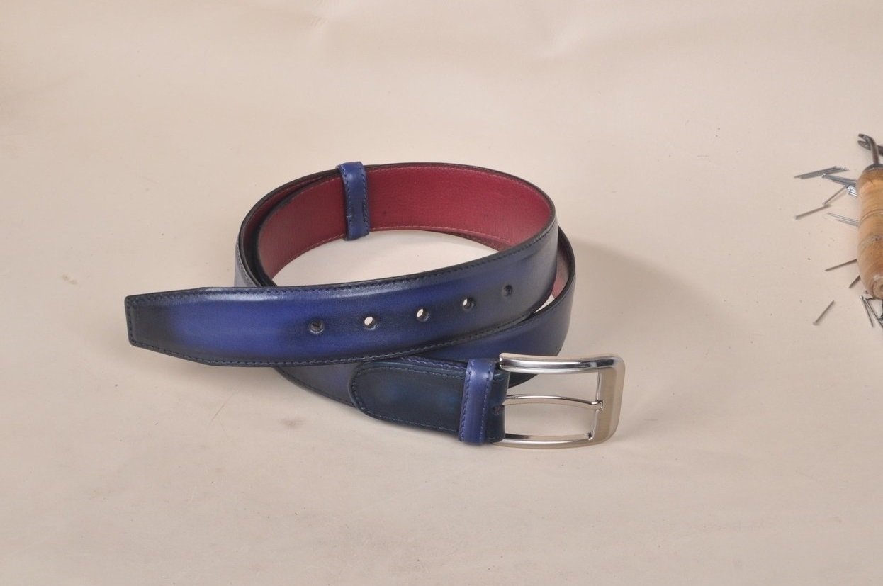 TucciPolo Navy Handpolished Mens Leather Luxury Belt