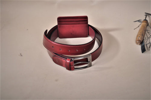 TucciPolo SET of Handmade Burgundy Belt & Card Holder - ID#TP007MB