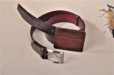 TucciPolo SET of Handmade Dark Brown Belt & Card Holder  - ID#TP005MB
