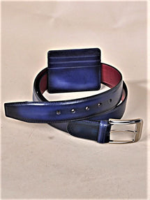 TucciPolo SET of Handmade Navy Belt & Card Holder