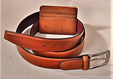 TucciPolo SET of Handmade Tobacco Belt & Card Holder