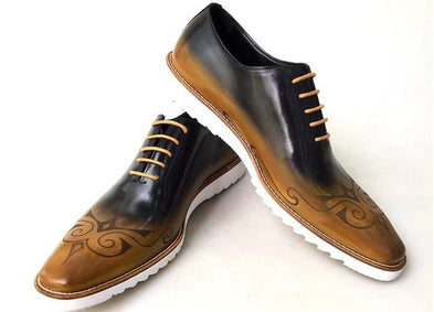 TucciPolo Handmade Italian Calf Skin Leather Oxford Style Casual two tone Black and brown Sneaker